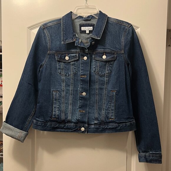 NWT Loft Denim Trucker Jacket in Authentic Dark Wash - Picture 2 of 7